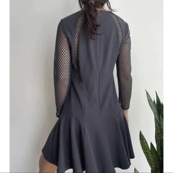 $425 Rebecca Taylor Sz 4 Gray Mesh Fishnet Fit and Flare Dress Skater Work - Picture 9 of 12